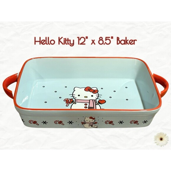 Holiday "Hello Kitty" Rectangular Snowman Baker Size 12" x 8.5" Light Blue New! - Picture 1 of 6